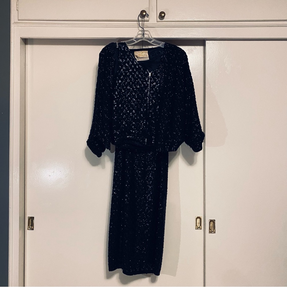 Elegant Vintage 3-Piece Black Jacket + Vest + Skirt